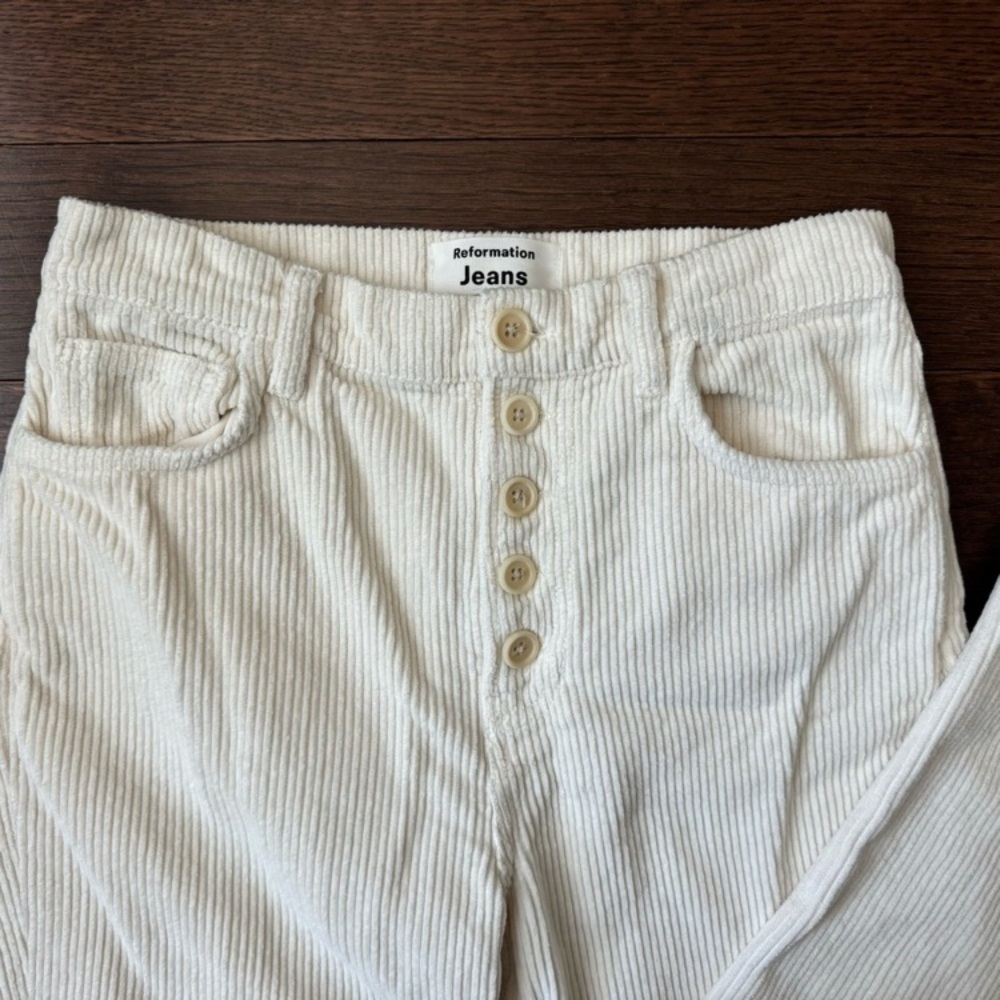 Reformation Cream Cynthia High Waist Button Fly Corduroy Pants - Picture 4 of 7
